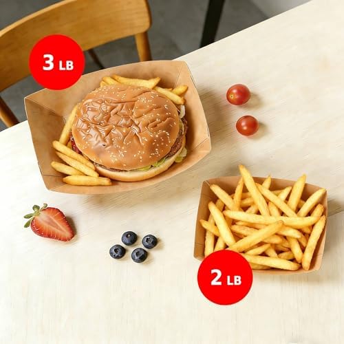 250 Pack 3lb Paper Food Boats - Grease-Resistant Food Trays,Heavy-Duty Food Trays Disposable for Hot Dog,Hamburger,Sandwiches,Nacho,Fries,Onion Rings or Other Snacks