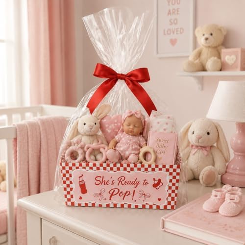 Cinrobiye 12 Pack Ready to Pop Baby Shower Favor Basket Set, Fill Your Own Party Favor Baskets with Clear Gift Bags & Ribbons, Empty Candy Gift Containers for Baby Shower, Gender Reveal, Birthday