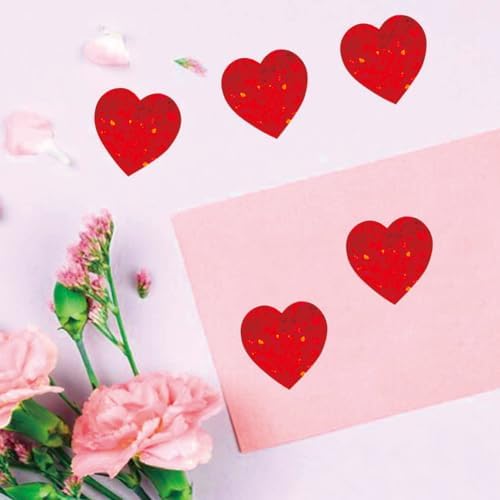 500PCS Valentines Red Heart Stickers Roll 1in Metallic Sparkling Stickers Self Adhesive Waterproof Reflective Heart Sticker Love Decorative Labels for Valentine's Day Envelopes Decorations