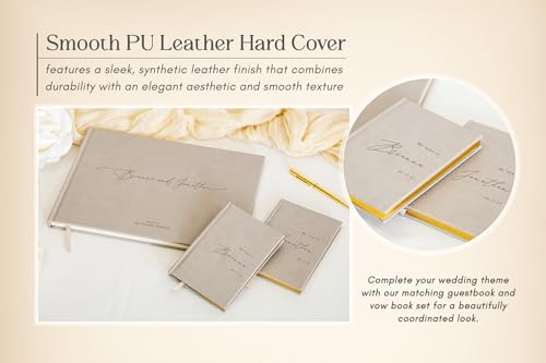 Personalized Wedding Book Set with Guestbook Vow Books (Design 1) - Custom Large 11.5 x 8.5 Guest Signin Book, 5.75 x 4 Vow Books for Marriage Ceremony Reception, Gift for Newly Engaged Couple, Taupe