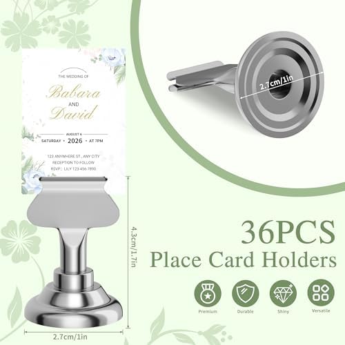 Urban Deco 36 Pieces Table Card Holder Place Card Holders 1.7 inches Gold Steel Card Holders for Photos, Food Signs, Memo Notes, Weddings, Restaurants, Birthdays(Silver 36PK)
