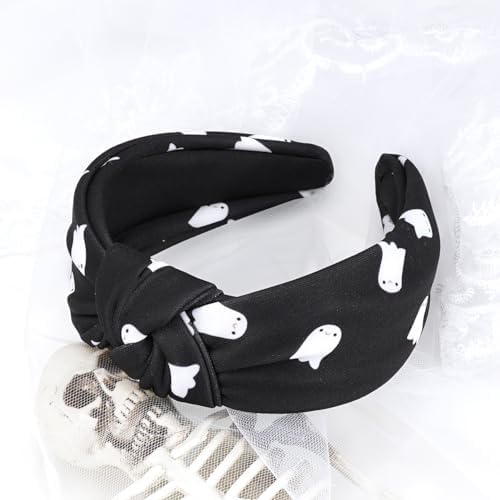Halloween Headbands for Women Gifts Spooky Ghost Knotted Wide Headband Halloween Hair Accessories Makeup Hair Hoop