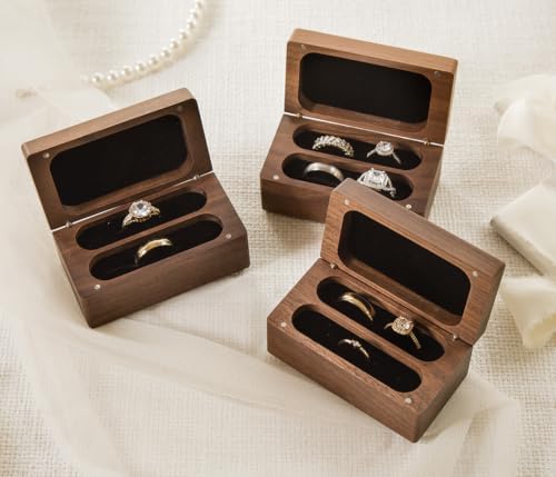 Custom Name & Date Ring Box - Personalized Botanical Walnut Wood Holder
