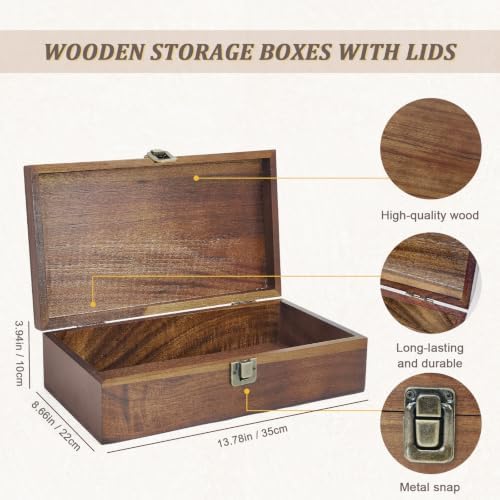 Wooden Keepsake Box with Hinged Lid – 13.78″ Large Memory Storage Organizer for Photos, Letters, Jewelry & Time Capsules, Rustic Home Decor Gift Box