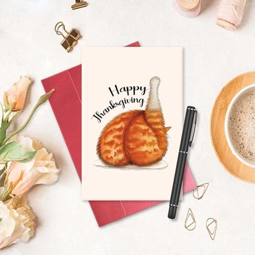 Cat Turkey Leg Happy Thanksgiving Card, Funny Thanksgiving Day Card for Cat Lover, Humorous Turkey Day Gift for Him He