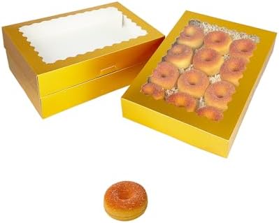 qiqee Auto-pop Up Gold Cookie Box with Window 14x10x2.5 inch 24Pcs Bakery Pastry Macaron Bakery Box For Packaging