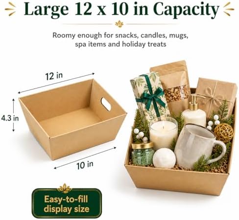 CDIVEFTN Kraft Empty Gift Baskets, 5 Pack 12x10 in with Bags and Bows