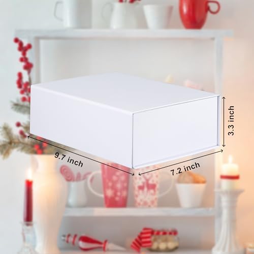 Tlpmsk White Gift Boxes With Lids,9.7×7.2×3.3 Inch Magnetic Box for Present
