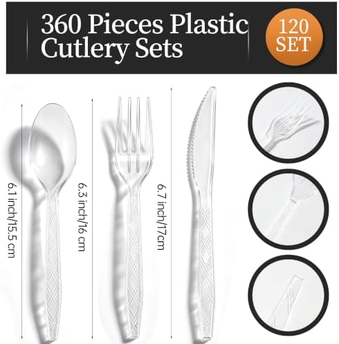Kochorie 360 Pieces Transparent Plastic Cutlery Set