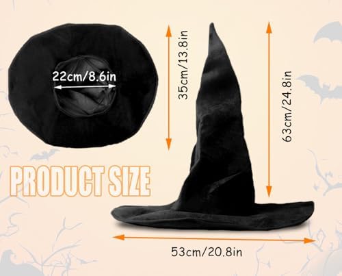 Women's Witch Hat for Halloween Costume Party, Large Black Wicked Witch Hats for Christmas Masquerade Carnivals Accessory
