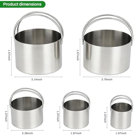 Round Cookie Cutter Set Set of 5 with Handle, Stainless Steel Circle Biscuit Cutters for Baking, Donut, Pancake, Sandwich, Dumpling, Playdough – Nesting Storage, Dishwasher Safe