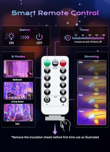 Brightown 300 LED Fairy Curtain Lights, 9.8ft x 9.8ft Curtain String Lights