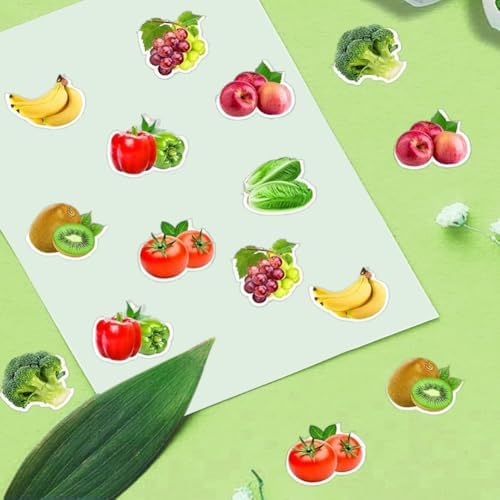 500PCS Fruit Stickers Rolls 8 Styles Fruits and Vegetables Sticker 1in Self-Adhesive Waterproof Vinyl Stickers Decor for Birthday Party Envelopes Scrapbook Decorations