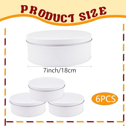 6 Pack Cookie Tin with Lid Round Metal Cookie Tins Containers Round Christmas Treats Tin Storing Snack Chocolate for Gift Giving Holiday Baking White Home Sturdy Storing