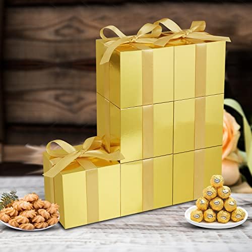 50 Pack Small Gift Boxes, 2x2x2 Favor Boxes Gold Paper Gift Boxes with Lids for Presents, Crafting, Cupcake Boxes, Gifts, Candy Boxes for Wedding Party Bridal Shower Baby Shower Favors
