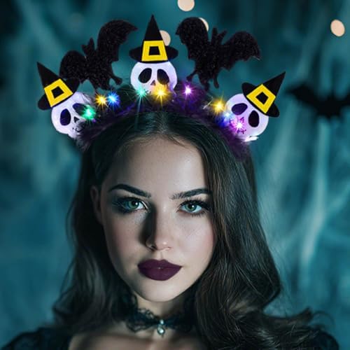 Light Up Halloween Headband Glowing Spooky Ghost Hairbands Led Black Bat Headpieces Halloween Costume Hair Accessories for Women