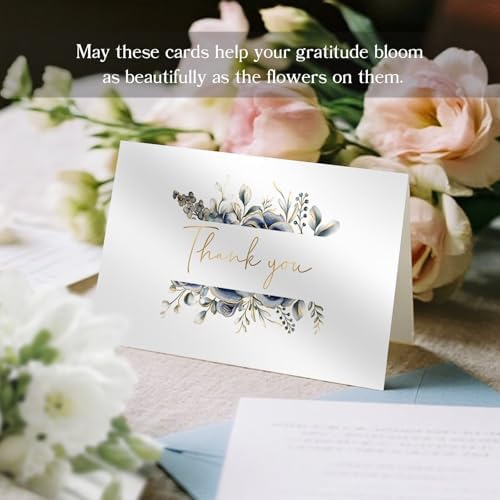 48 Pack Pre-Folded Floral Thank You Cards with Envelopes, 6 Designs