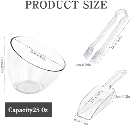 18 Pcs Serving Bowls Kit, 25 oz Buffet Containers Set, Include Parties Clear Plastic Angled Bowls, Plastic Kitchen Candy Scoops and Tongs, for Serving Food, Appetizers, Party Supplies