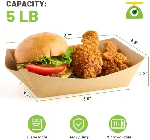 ZORRITA 100 Pack 5 LB Extra Large Paper Food Trays