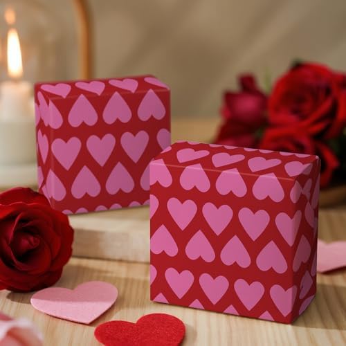 RUSPEPA Valentine's Day Wrapping Paper Roll, Mini Roll, Pink Heart Stripe Design, Red Gift Wrap for Girls, Wife, Wedding, Anniversary, Birthday, Valentine's Day, Bridal Shower, 17 Inches x 16.4 Feet