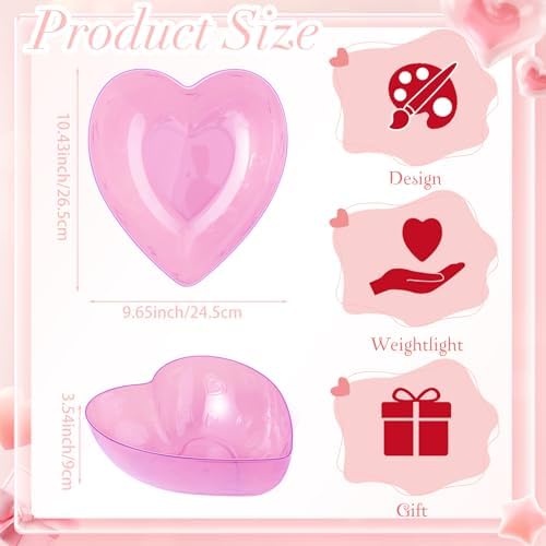 Wiwiqing 2 Pcs Heart Shape Dish 9.65 Inch Valentine Candy Bowl Dishes Plastic Love Fruit Plate Dessert Snack Salad Bowl for Home Valentine Anniversary Wedding(Pink,Heart)