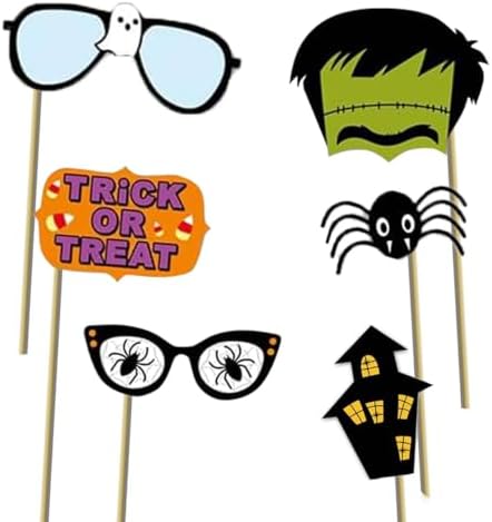22PCS Halloween Photo Booth Props – Spooky Party Photo Props for All Ages, Ghost/Pumpkin/Bat/Witch Designs, Easy DIY Assembly, Sturdy Cardstock Party Decorations for Photo Booth & Selfies