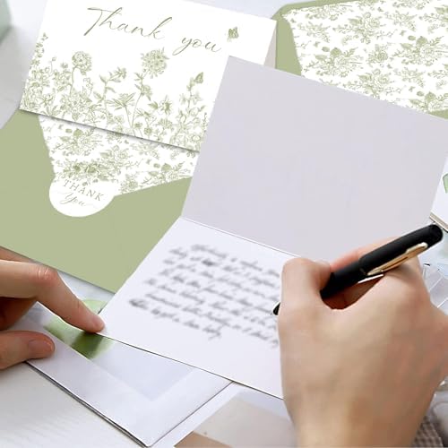 48 Pack Green Floral Thank You Cards With Envelopes Stickers, Summer Wedding Floral Thank You Card Greenery Bridal Shower Birthday Supplies