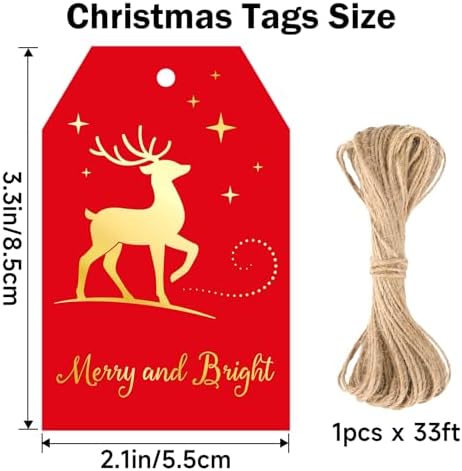 joycraft 60Pcs Christmas Gift Tags, 4 Styles Red Gold Foil Holiday Tree Tag