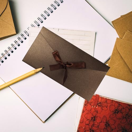 10 Pack Kraft Paper Envelopes with Ribbons, Invitation Greeting Envelopes for Festival and Party - Dark Brown