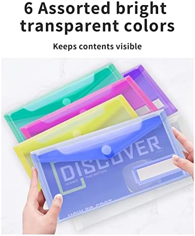 Sooez 24 Pack Plastic Pencil Pouch, Clear Poly Envelopes File Bill Bag with Label Pocket, Plastic Pencil Case Bulk for A6 Size Files Money Envelopes for Cash Storage, Teacher School Office Supplies
