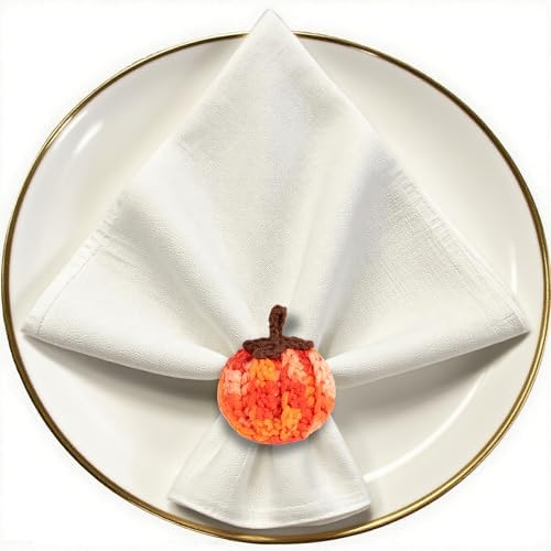 Set of 6 Pumpkin Napkin Rings, Fall Napkin Rings Thanksgiving Halloween Napkin Ring Holder, Handcrafted Crochet Napkin Holders for Thanksgiving Dinner Table Décor (6, Gradient)