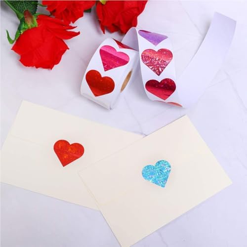 1000Pcs Shining Laser Heart Stickers,1Inch Scrapbook Heart & 1.5inch Romance Love Stickers for Kids Valentine’s Day Supplies Valentines Day Mothers Day Decor