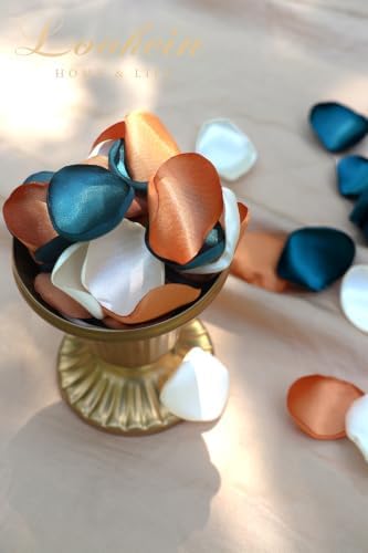 Lookein 300pcs Rose Petals Dark Teal&Burnt Orange Faux Silk Flower Petals