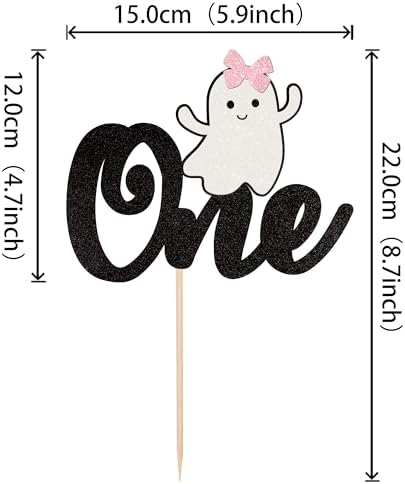 1 PCS Halloween Ghost One Cake Topper Black and Pink Glitter Baby Ghost 1st Birthday Cake Pick The Spooky One Cake Decoration for Halloween Baby Shower First Birthday Party Cake Decoration Supplies