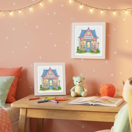 Bookstore Diamond Art Kit for Kids with Frame,DIY Crafts for Girls Boy