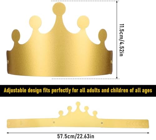 Gold Paper Crowns, 20 Pcs Golden King Crown Paper Crowns for Adults Foldable Party Crown Hat for Birthday Celebration Photo Props Wedding Anniversary (Matte Finish)