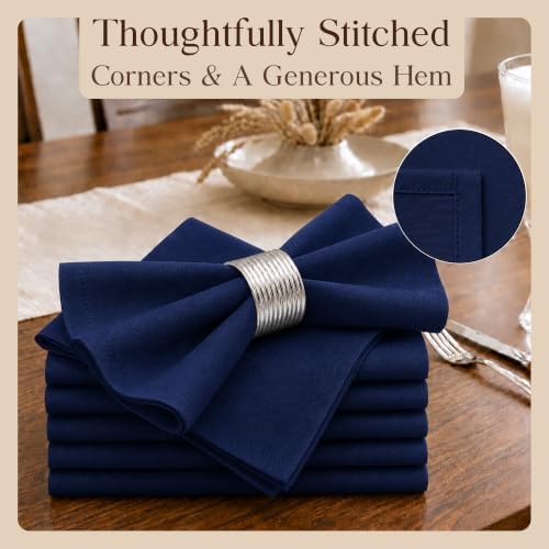 CLOUDLOOM Regular Stitch Cotton Cloth Napkins Navy Blue Set of 12, 17"x17"