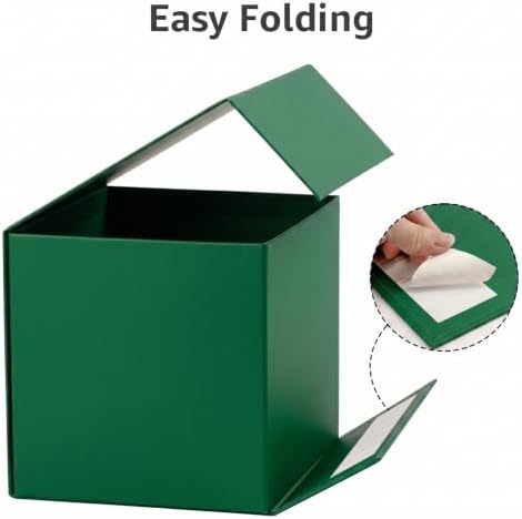 LIFELUM Dark Green Gift Box for Christmas with Magnetic Lid, 8.6"x8.6"x8.6"