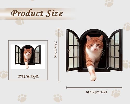FLFK Cute Cat Wall Decor Decal - Removable Peel and Stick 3D Wall Sticker for Toilet Kitchen Offices, Orange Cat Stepping Out
