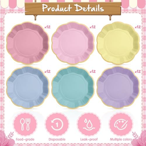 72 Pcs Pastel Paper Plates 9 Inch Disposable