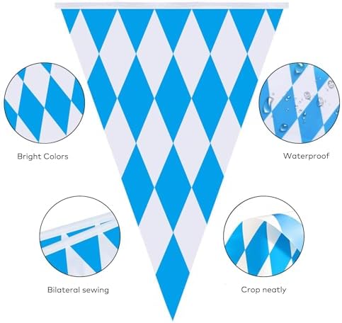 Ahfulife 32.8 Feet Oktoberfest Bavarian Flag Banner for Oktoberfest Decorations, Oktoberfest Pennant Banner with 30 Pcs Flags for German Themed Autumn Party Decoration (5.5" x 8.2")