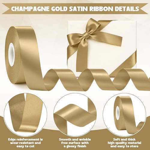 30 Yards 1 in Champagne Gold Satin Ribbon for Gift Wrapping Christmas Decor