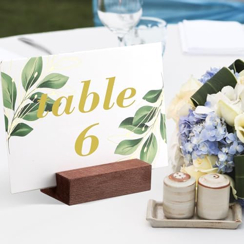 Blosssound 12 Pcs Wood Place Card Holder, Brown, 3 x 1.6 x 0.8 Inches