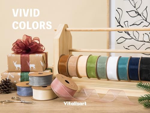Vitalizart Christmas Organza Ribbon 1" x 30 Yd Sheer Ribbon Gift Wrapping