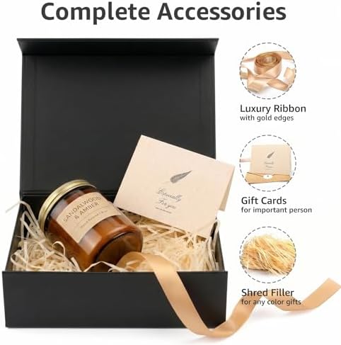 LIFELUM Black Magnetic Gift Box for Birthday Presents, 9.5"x7"x3.5"