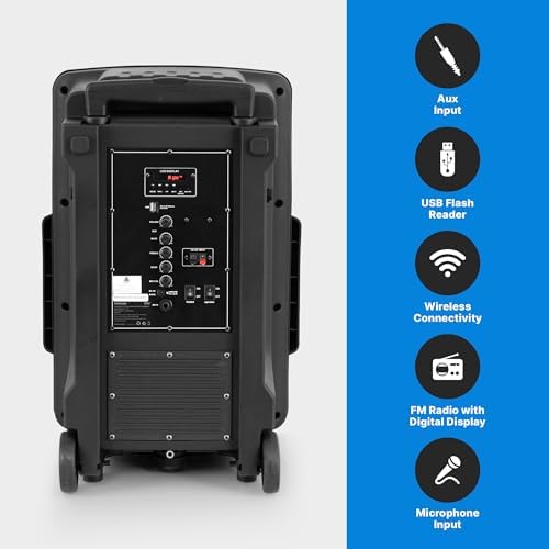 Wireless Portable PA Speaker System -1200W High Powered Bluetooth Compatible Indoor and Outdoor DJ Sound Stereo Loudspeaker w/USB SD MP3 AUX 3.5mm Input, Flashing Party Light & FM Radio -PPHP1544B