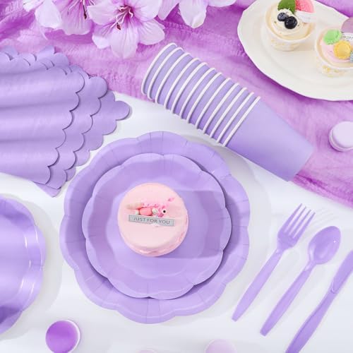 350 Pcs Lavender Plates and Napkins Serve 50, Light Purple Party Supplies