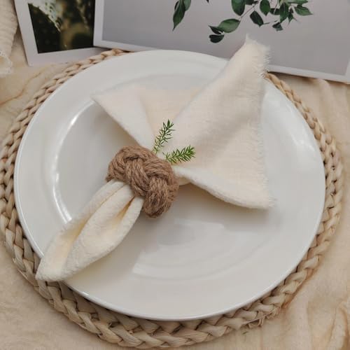 Woven Napkin Rings Set of 24, Natural Cotton Yute Napkin Holder Brown