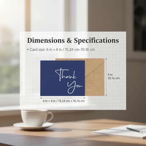 XXINMOH 100 Pack Thank You Cards With Envelopes Bulk Set & Stickers - 4x6 inch Blank Thank You Notes Bulk Box Set - Large Note Card Small Business, Wedding, Baby Shower & Bridal Shower - Navy Blue