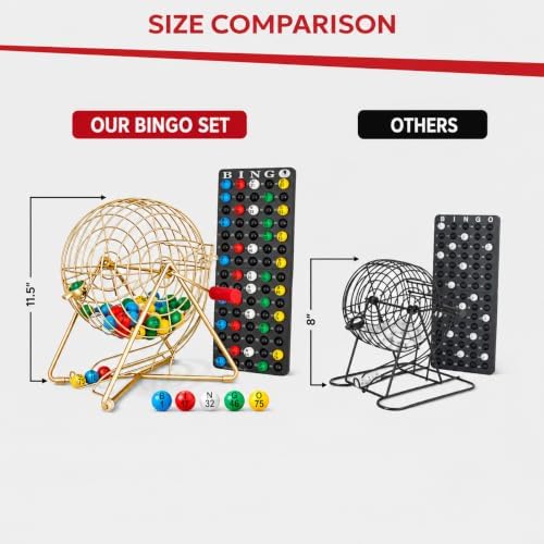 MR CHIPS 11" (Inch) Tall Professional Bingo Set with Steel Cage, Everlasting 7/8” Balls, Master Board for Balls - Luxury Gold Color